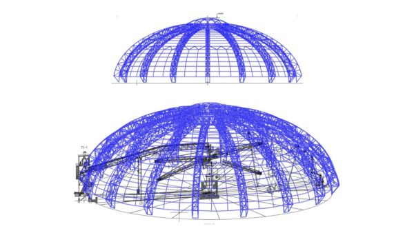 Estudio cubierta circular 110 m diam. y altura libre central 34 m