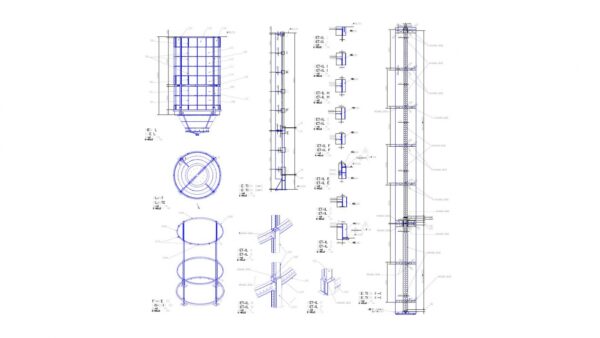 Metal silos for 1,000 tons of cement in the Ivory Coast. (Elevation drawing and details). SANCEM project