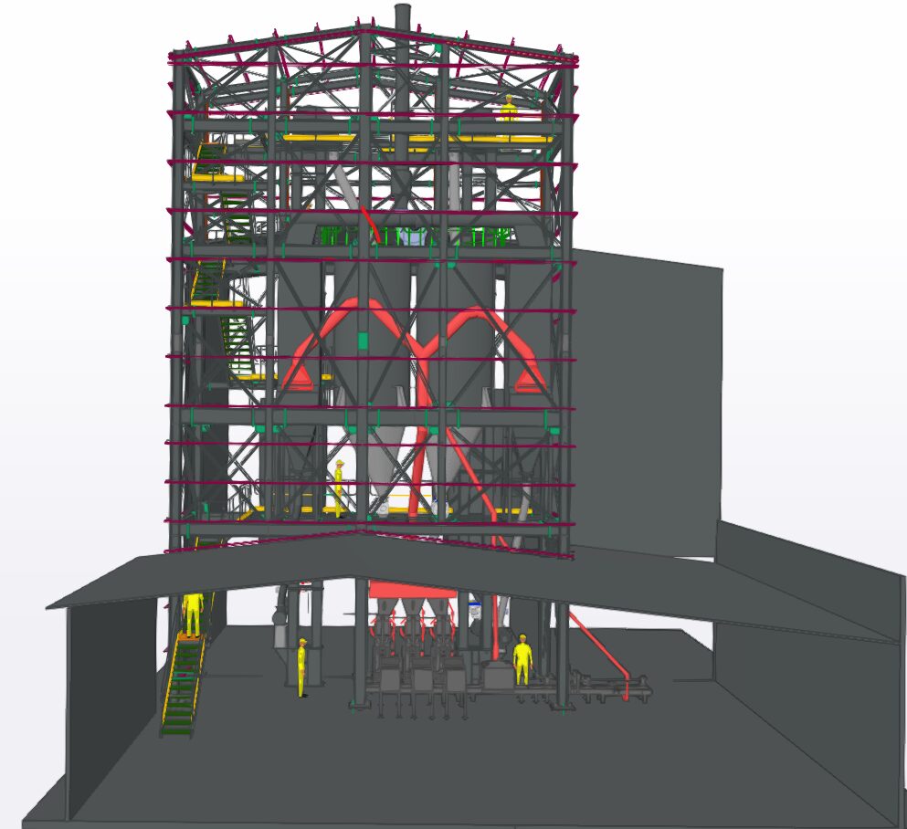 Ingeniería mecánica civil y estructural de nuevas estructuras para alimentación de instalación existente de ensacado y paletizado