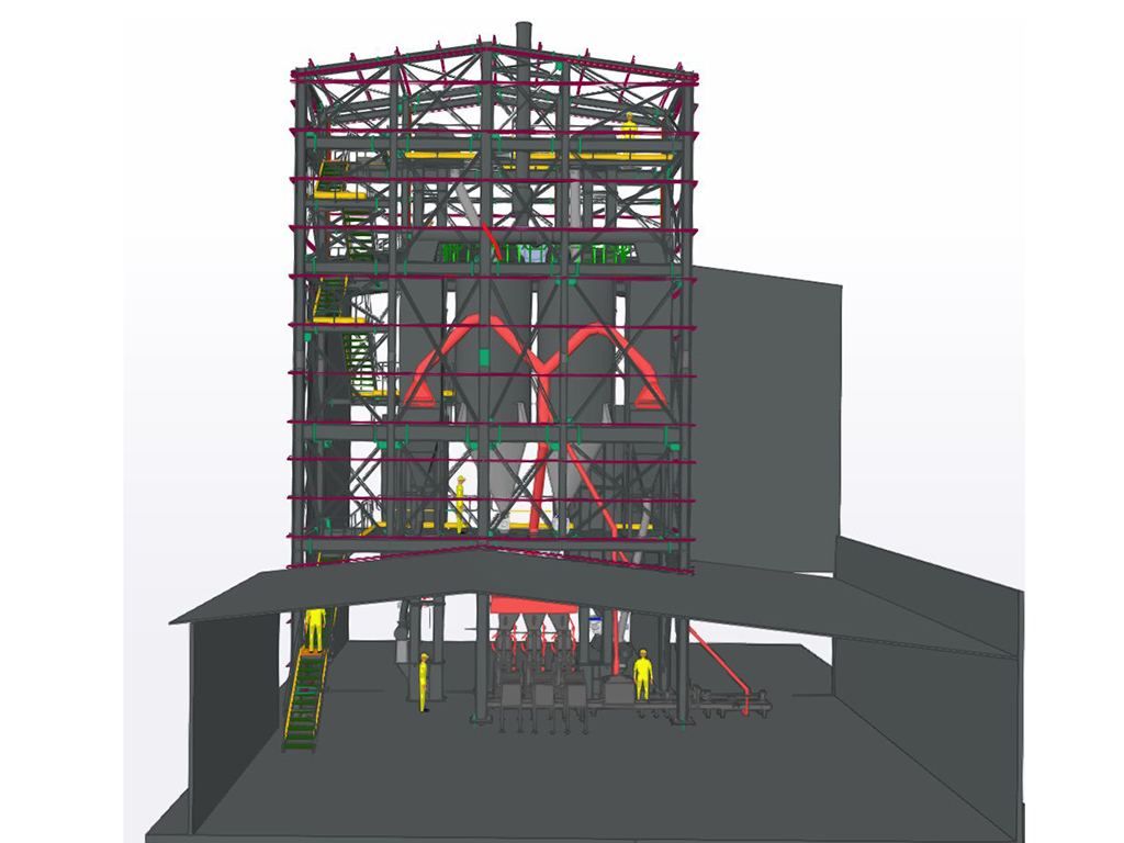 Ingeniería mecánica civil y estructural de nuevas estructuras para alimentación de instalación existente de ensacado y paletizado